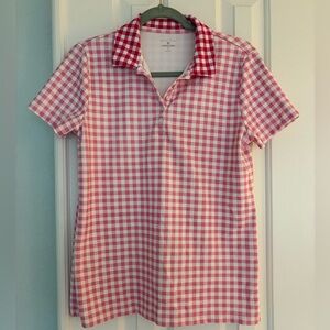 Draper James‎ Lands’ End Pink Gingham Short Sleeve Polo Shirt Womens Size Medium